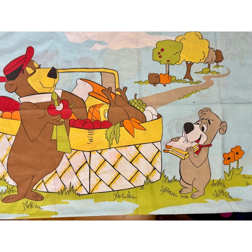Vintage Yogi Bear Boo-Boo Pillowcase Retro Hanna-Barbera Picnic Beehive